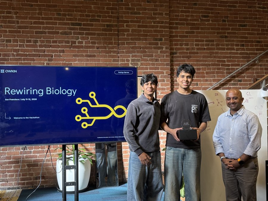 Accepting 2nd place at Owkin's Rewiring Biology hackathon
